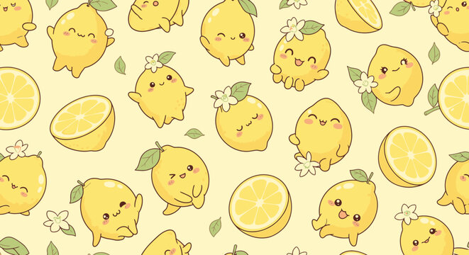 Cartoon Lemons With Various Emotions Faces.