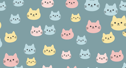 Obraz premium Colorful cartoon cat faces pattern.