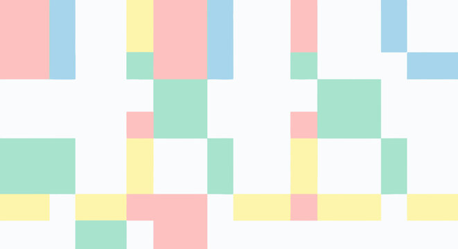 Colorful geometric shapes on white.