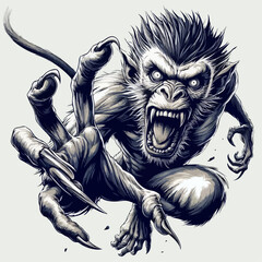 Vector illustration of a very scary and ferocious cartoon monkey © wahyu