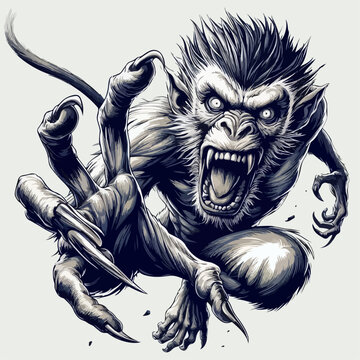 Vector illustration of a very scary and ferocious cartoon monkey