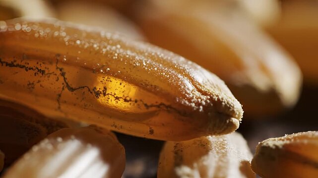Extreme Closeup Macro Shot of Wheat Grains with Detailed Texture.