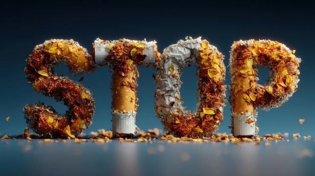 Stop Smoking Concept with Cigarettes and Ashes Formed Letters