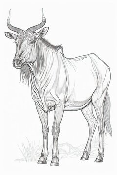 A strong wildebeest design with clean lines, ideal for safari-themed colouring pages.