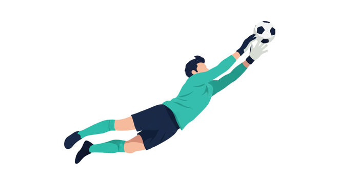 An airborne goalkeeper stretching diagonally across the frame to tip a soccer ball over the bar, fingertips barely touching the ball, extreme athletic tension, minimalist flat vector artwork,