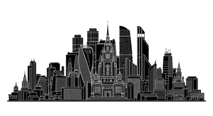 Fototapeta premium Moscow City skyline silhouette with modern skyscrapers, urban design