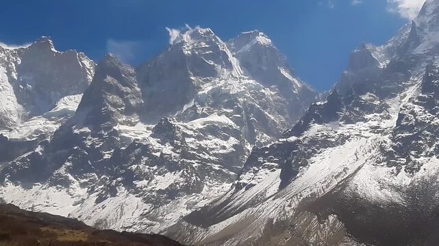Close-Up View of Himalayan Peaks in Kanchenjunga Region. 