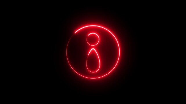 Glowing neon red color information sign icon animation info help desk idea desk support desk sign symbol on black background