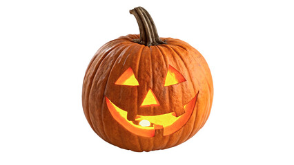 Spooky carved Halloween glowing orange pumpkin jack o lantern isolated on transparent background © novik-png