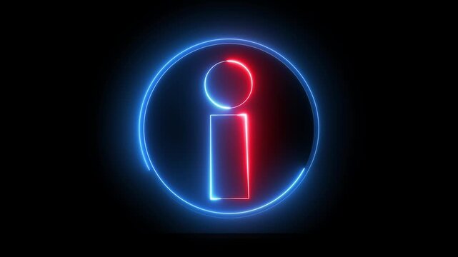Glowing neon red and blue color information sign icon animation info help desk idea desk support desk sign symbol on black background