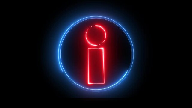 Glowing neon red and blue color information sign icon animation info help desk idea desk support desk sign symbol on black background