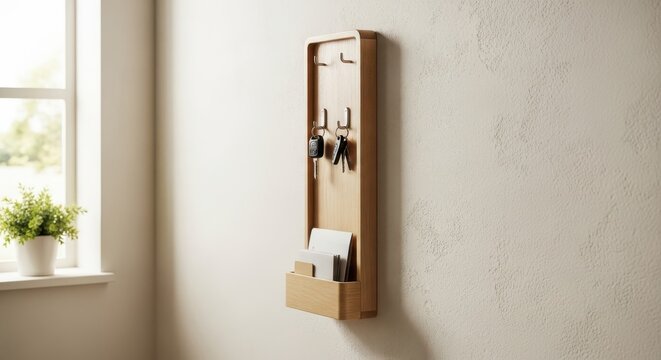 Modern Wooden Entryway Key and Mail Organizer Wall Holder