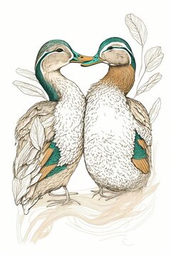 Loving Ducks Line Art.