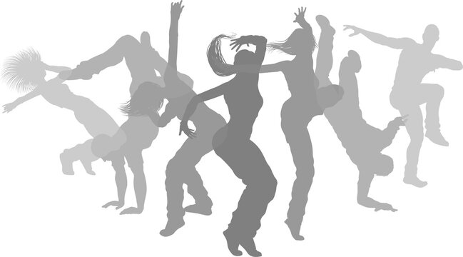 Street dancers dancing silhouette hip hop dance silhouettes poses set