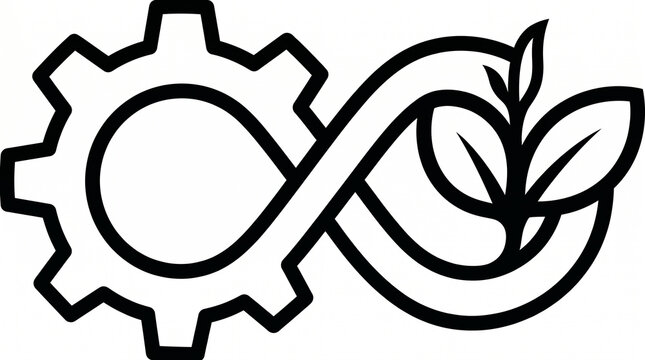 Eco friendly infinity loop gear icon with leaf