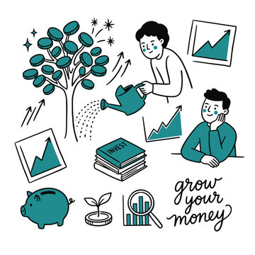 Hand-Drawn Financial Investment and Wealth Growth Concept Vector Illustration