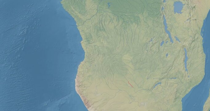 Angola on Globe. Zoom into the country with Earth spinning on dark background. Physical world map with Angola and label on it. Country view animation.