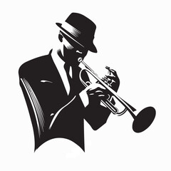 Musical Trumpet Player Silhouette Vector Isolated On White Background © Imam