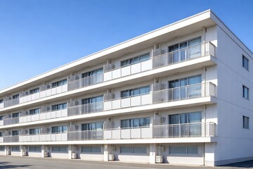 Fototapeta premium Exterior view of modern apartment building with balconies