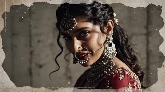 Beautiful Indian Bride adorned with traditional jewelry and makeup.