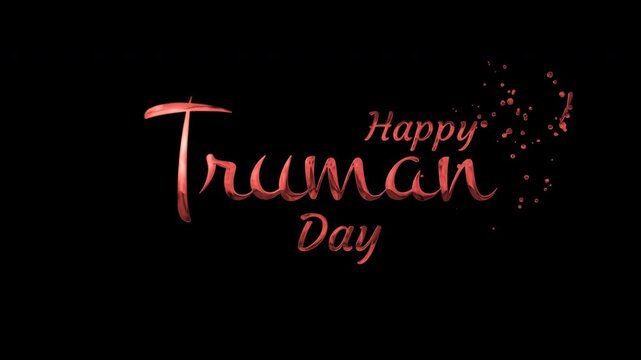 Red happy truman day text in glittery font on a dark background, perfect for celebration greetings and festive designs.