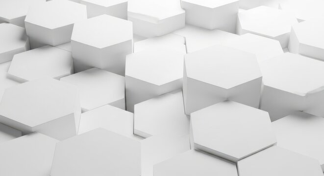 Abstract white hexagonal geometric pattern with varying heights and shadows