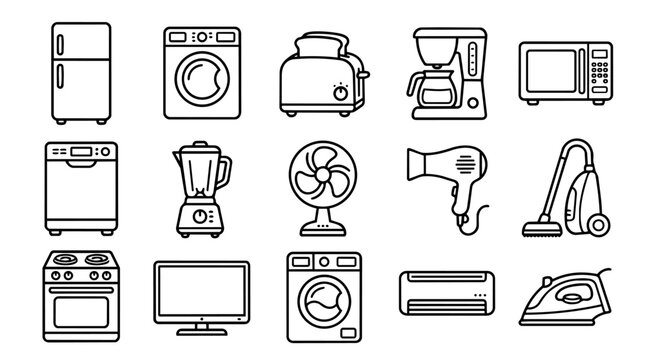 Set of home appliance and electronic device outline icons
