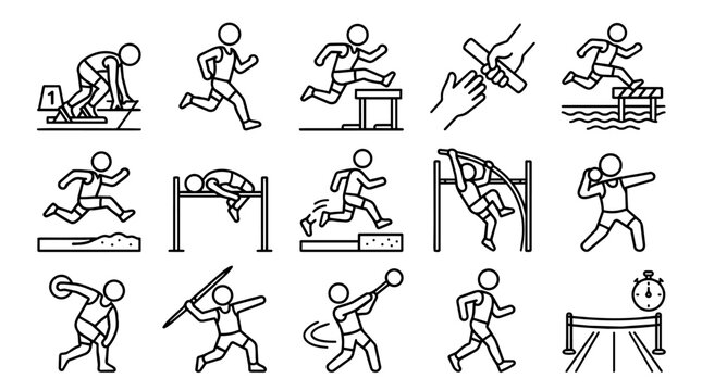 Track and Field Athletics Events Outline Icons Set