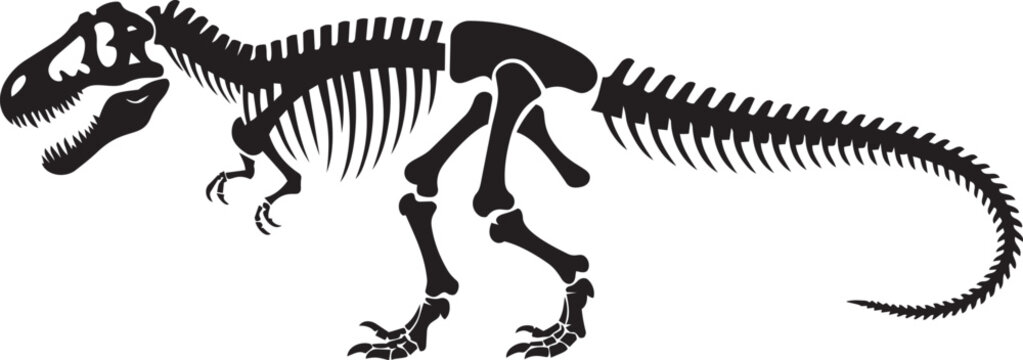 Tyrannosaurus Rex skeleton . Silhouette dinosaurs . Side view . Vector .
