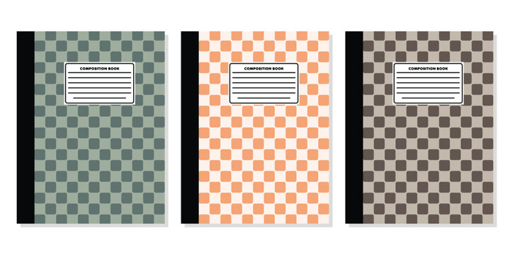 Vintage Earth Tone Rounded Square Pattern Composition Book Flat Vector Mockup, Minimal Geometric Layout for Back to School Stationery and Adult Journal Print on Demand

