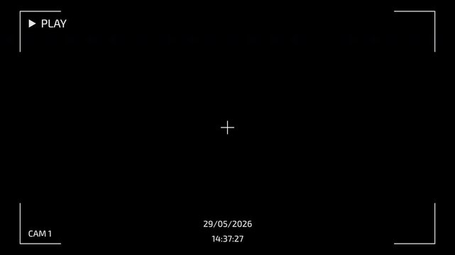 Camera Playback Screen Overlay with PLAY Indicator and Timestamp. Minimal Video Player Interface Animation with Alpha Channel