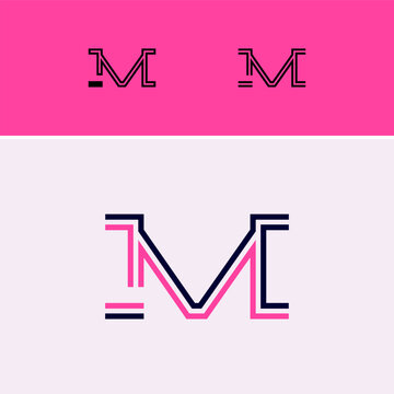 Letter M, digital alphabet cyber font, including set of three different set letters, vector illustration 10EPS