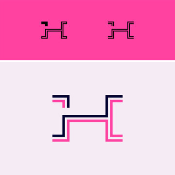 Letter H, digital alphabet cyber font, including set of three different set letters, vector illustration 10EPS
