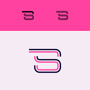 Letter S, digital alphabet cyber font, including set of three different set letters, vector illustration 10EPS