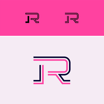 Letter R, digital alphabet cyber font, including set of three different set letters, vector illustration 10EPS
