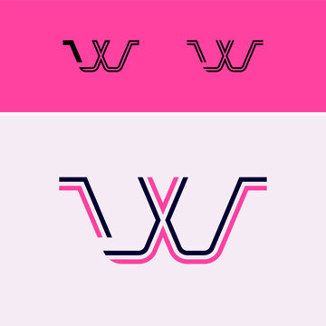 Letter W, digital alphabet cyber font, including set of three different set letters, vector illustration 10EPS