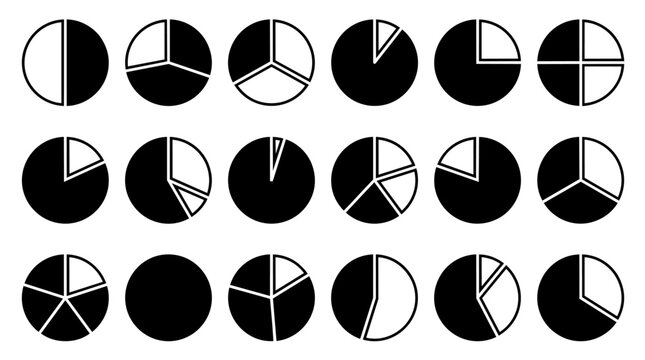 Various black and white pie charts for data visualization