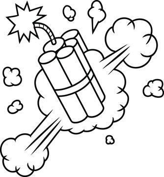Line art illustration of a bundle of dynamite exploding with smoke clouds and sparks dynamite explosion explosive. Vector illustration