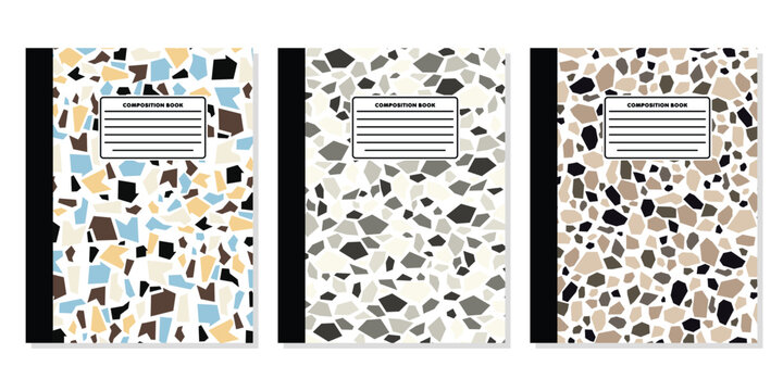 Bold Chunky Terrazzo Pattern Composition Notebook Cover Vector Template, Modern Abstract Geometric Stone Mosaic Background for KDP Print on Demand and Contemporary Stationery
