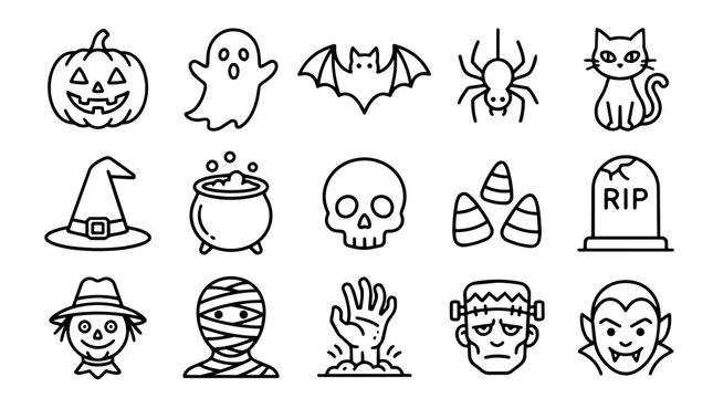 Spooky Halloween Line Art Icons Set