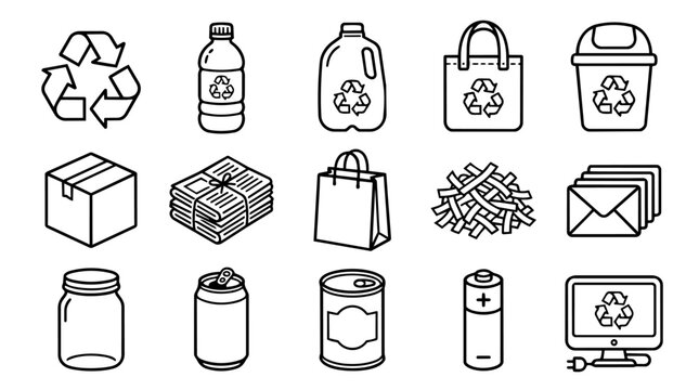 Recycling and Waste Materials Icon Set