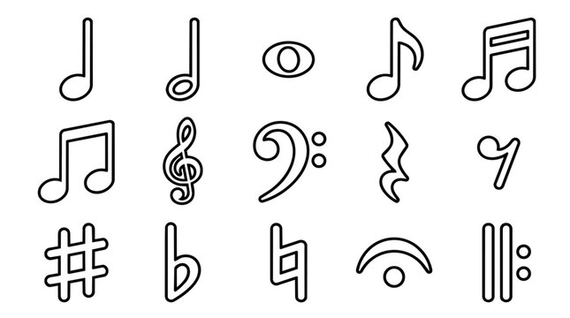 Outline collection of various music notation symbols