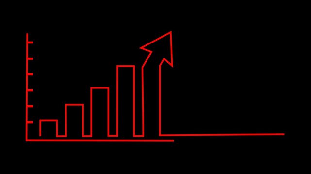 Red Bar Chart Graph Showing Upward Trend on Black Background. 