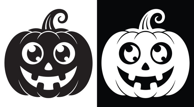 A friendly cartoon pumpkin character with big round eyes and a wide happy smile for festive Halloween designs