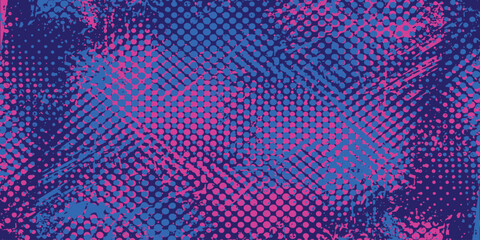 Abstract halftone texture with vibrant blue and neon pink splash background for modern street art style design projects. © SaHeD