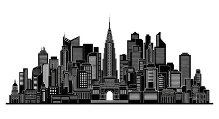 Obraz premium Black and white city skyline silhouette with modern skyscrapers