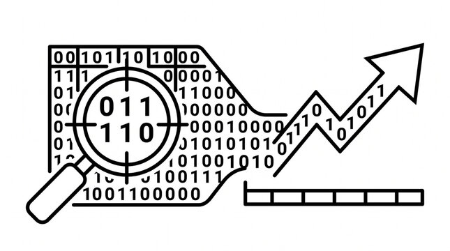 Cryptocurrency Trading Graph Icon with Binary Code