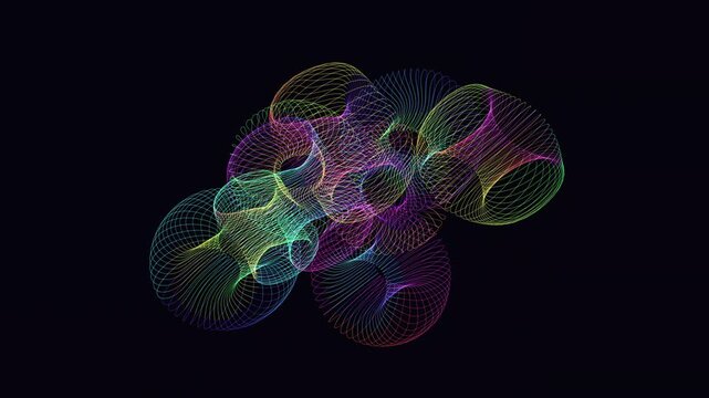 Abstract 4D mathematical surface projected to 3D - seamless 4K loop. Layered glowing wireframe topology for science documentary and research visualization.