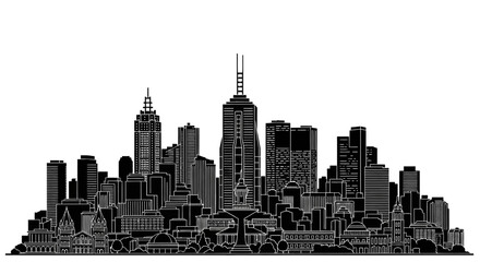 Naklejka premium Melbourne City Skyline Silhouette, Modern Urban Architecture Vector