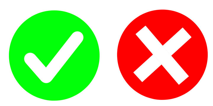 Green Check Mark and Red Cross Icons on Black Background &ndash; Approval and Rejection Concept